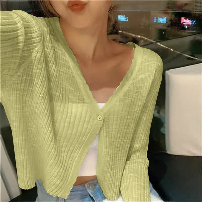 Cardigan court côtelé léger pour femme