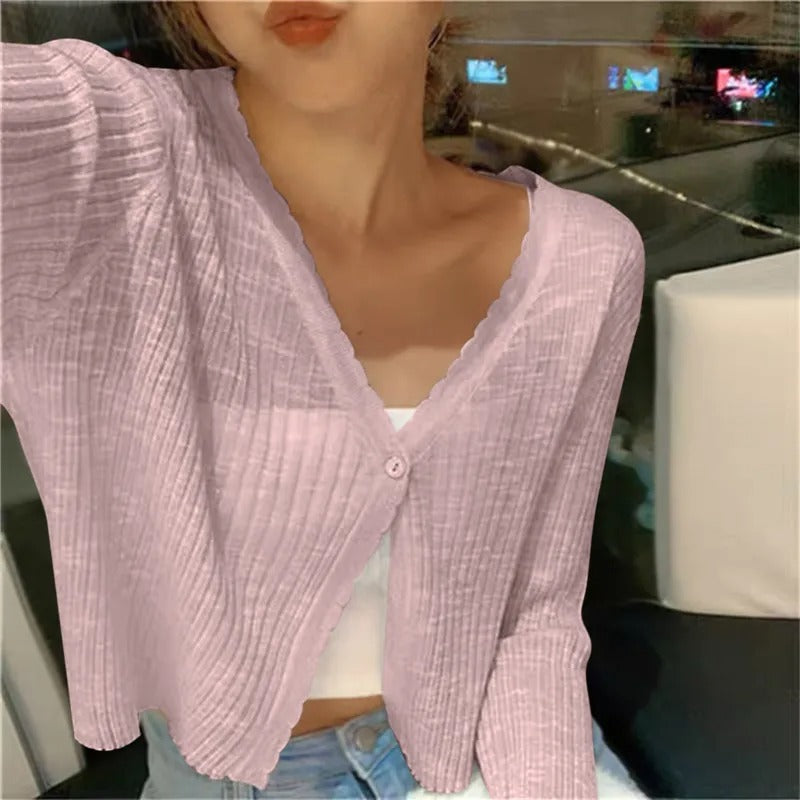 Cardigan court côtelé léger pour femme