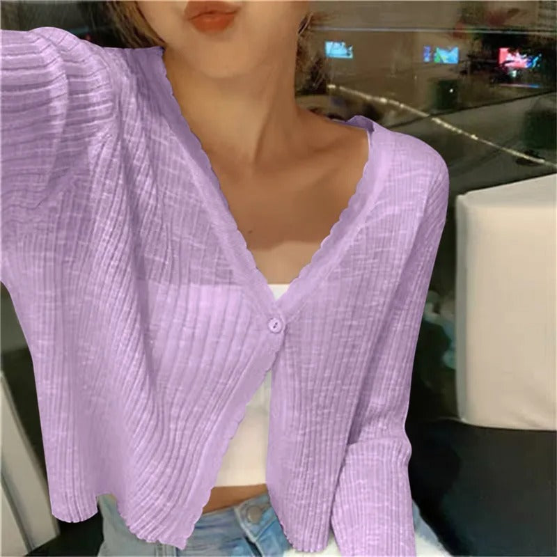 Cardigan court côtelé léger pour femme