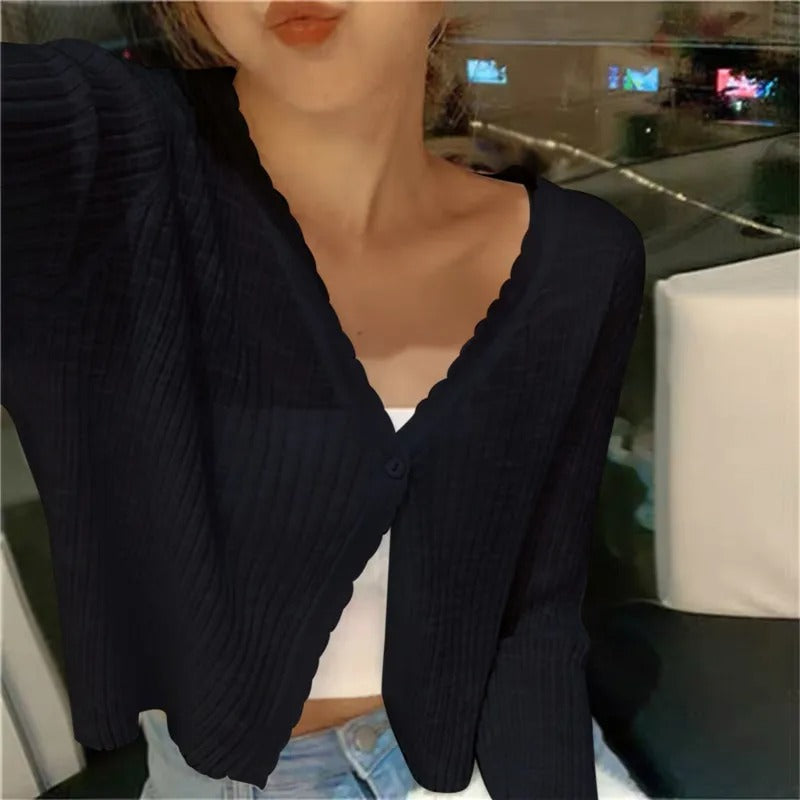 Cardigan court côtelé léger pour femme