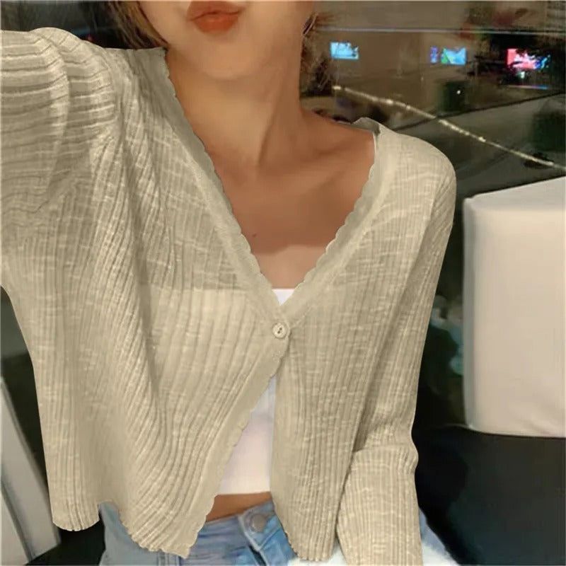 Cardigan court côtelé léger pour femme