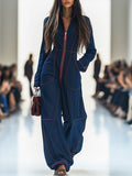 Women's Zip Up Wide Leg Denim Jumpsuit