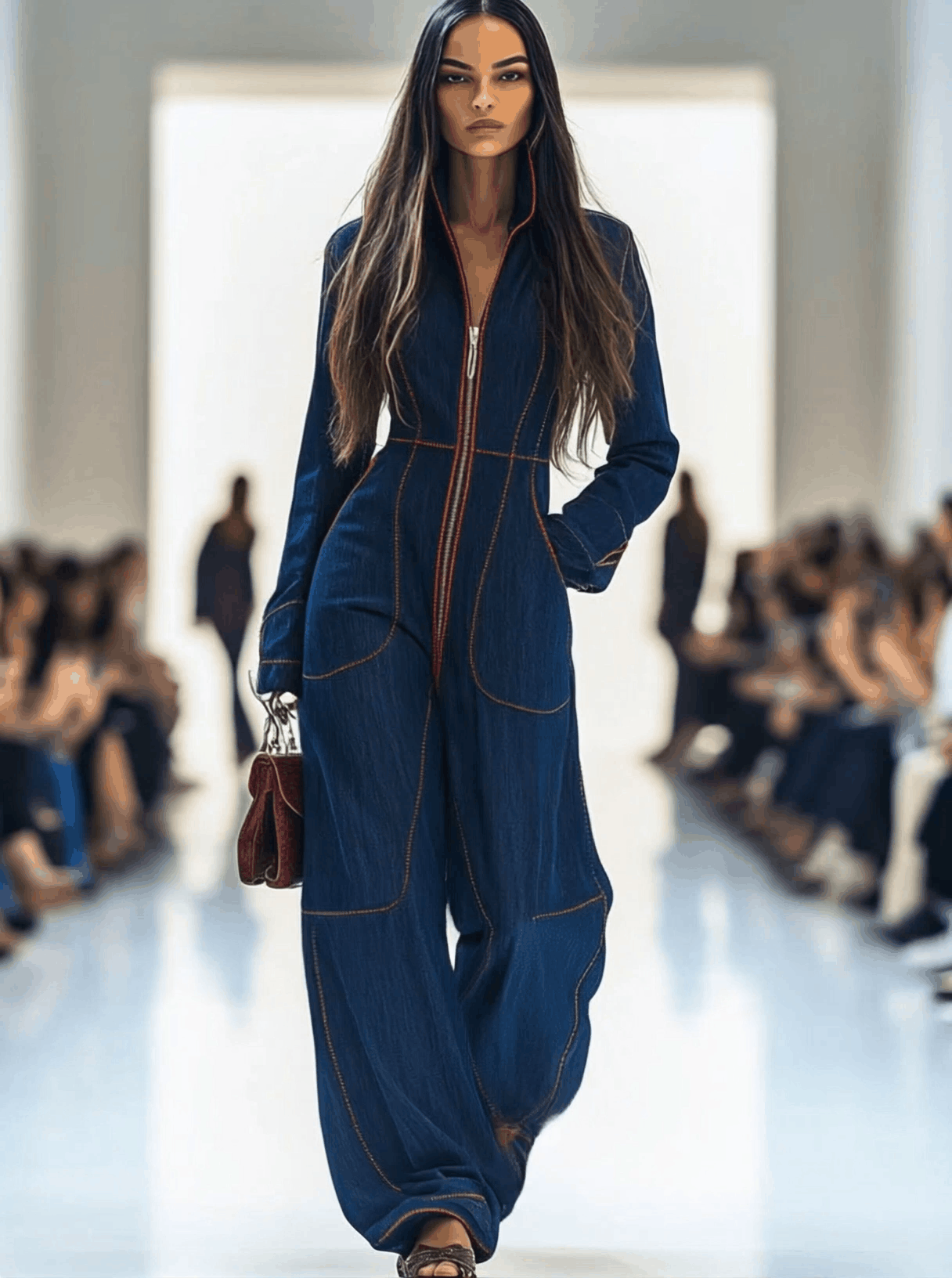 Women's Zip Up Wide Leg Denim Jumpsuit