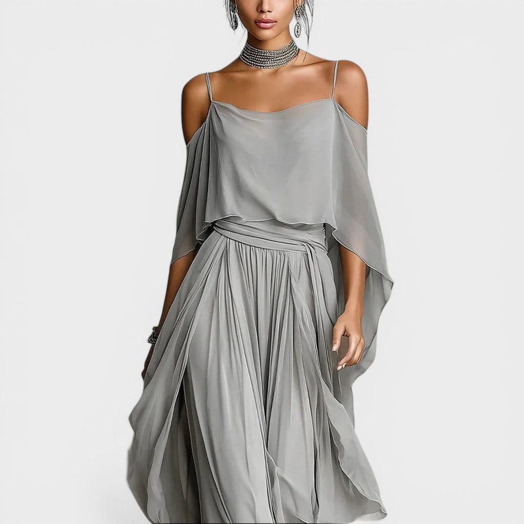 Women's Chiffon Cold Shoulder Maxi Dress