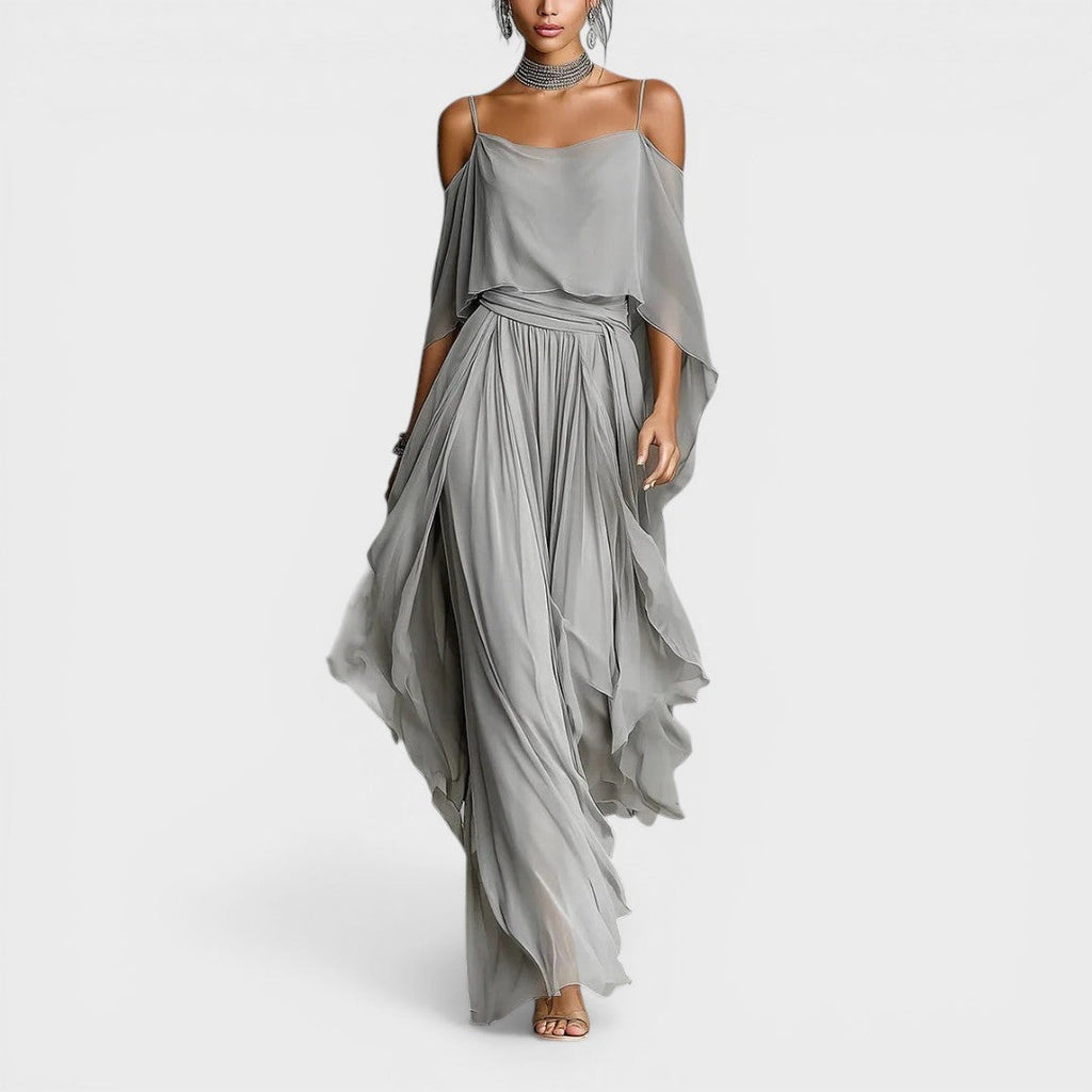 Women's Chiffon Cold Shoulder Maxi Dress
