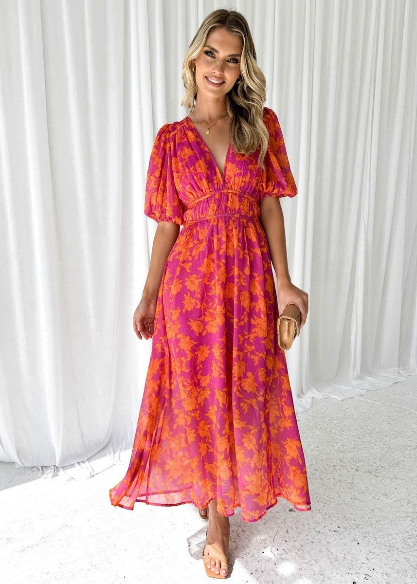 Women's Floral V-Neck Maxi Dress