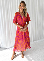 Women's Floral V-Neck Maxi Dress