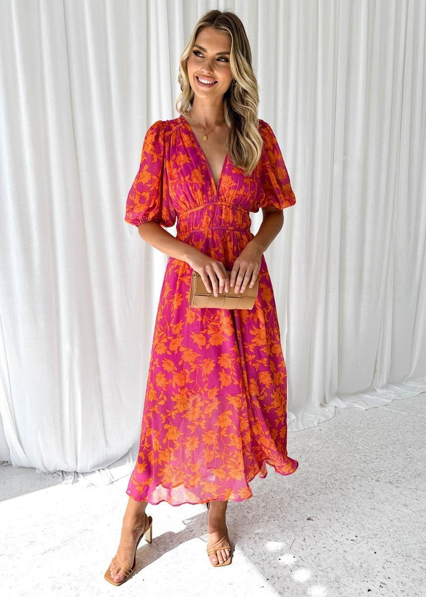 Women's Floral V-Neck Maxi Dress