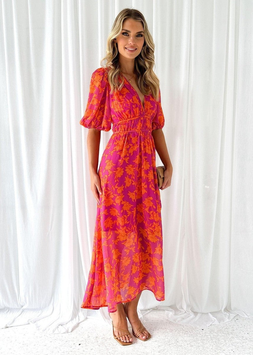 Women's Floral V-Neck Maxi Dress