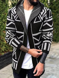 Men’s Hooded Geometric Knit Long Cardigan