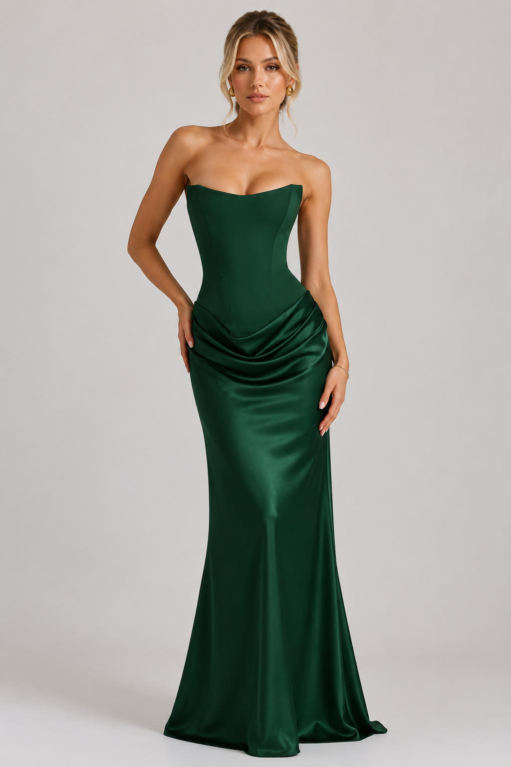 Women's Strapless Satin Maxi Evening Dress