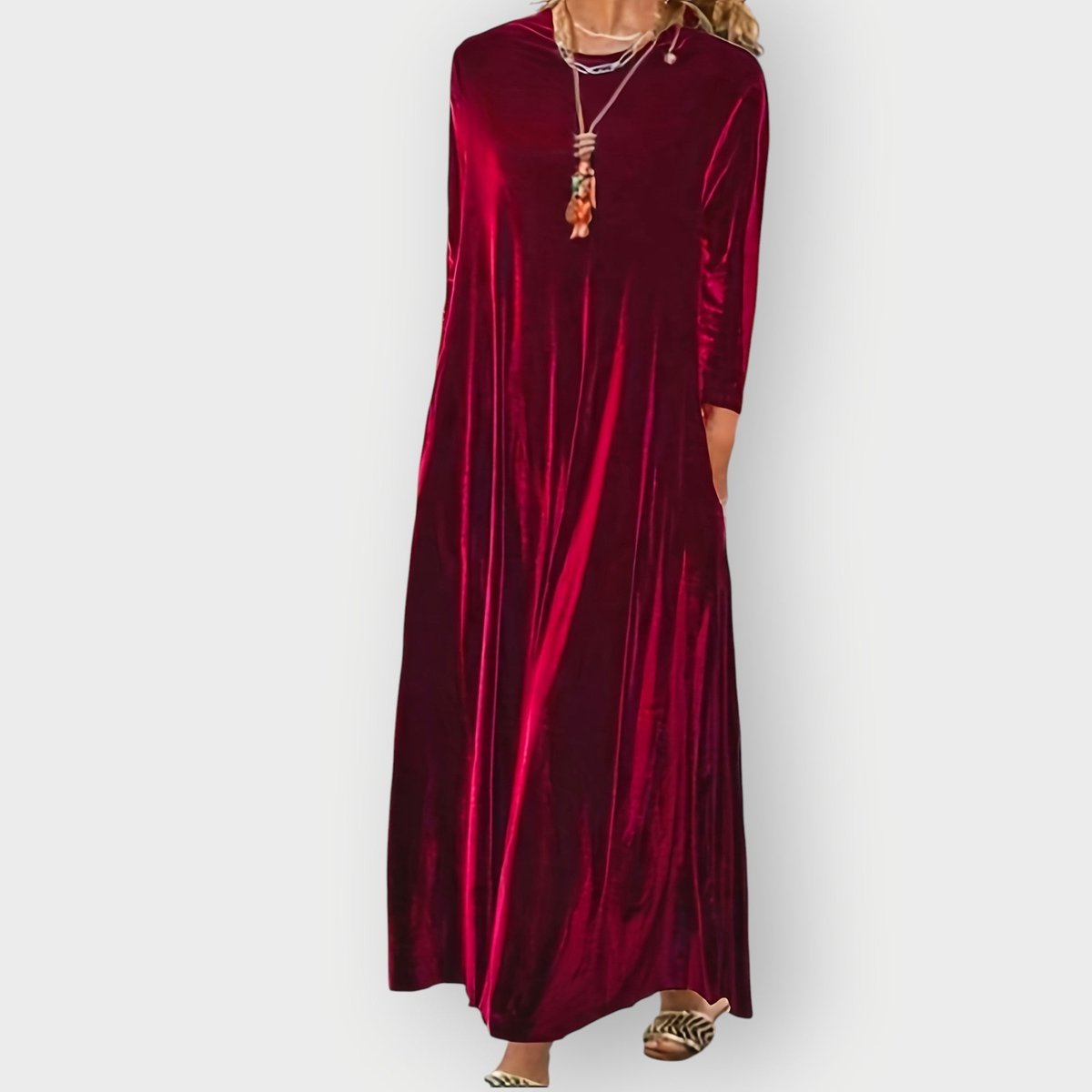 Robe longue en velours à manches longues pour femme