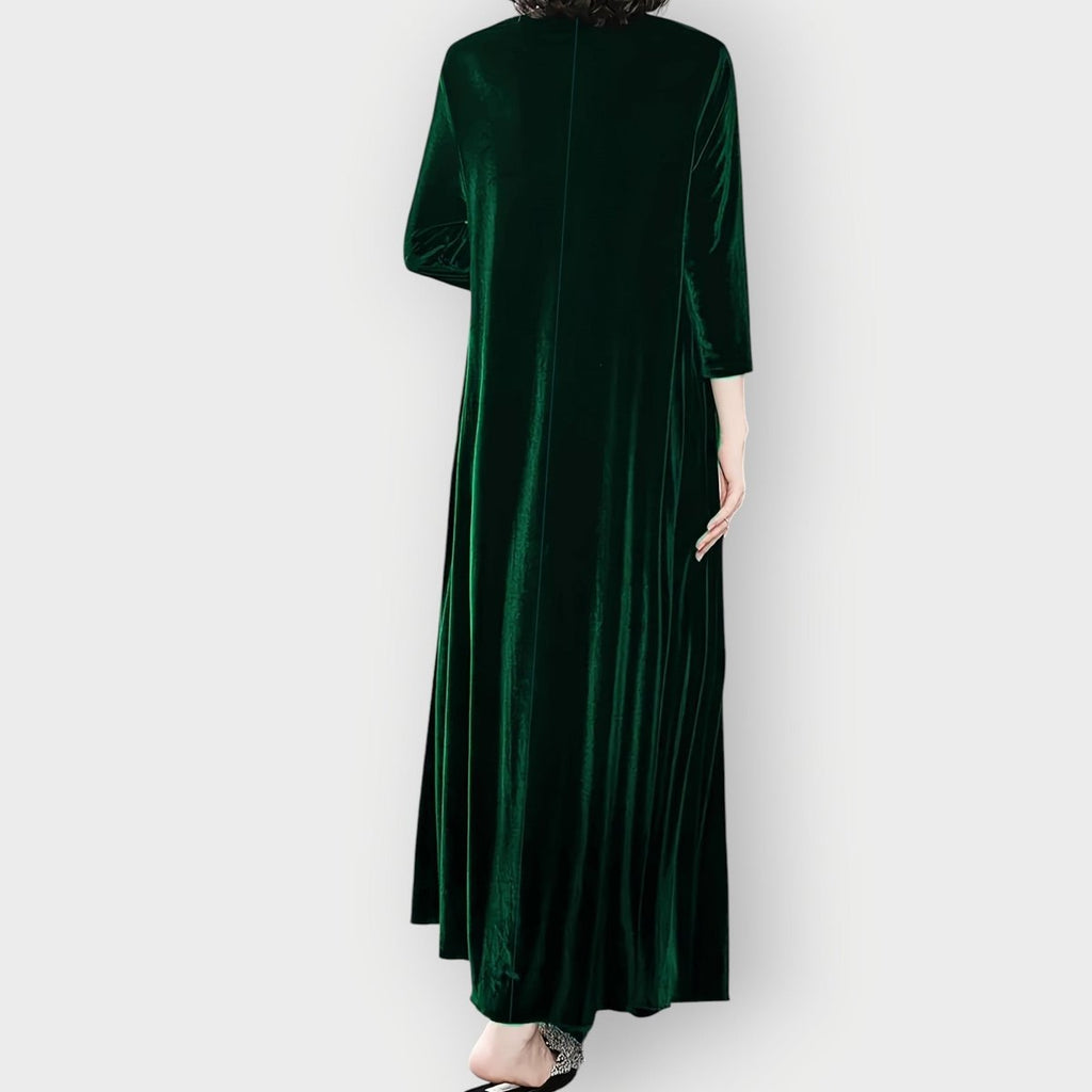 Robe longue en velours à manches longues pour femme