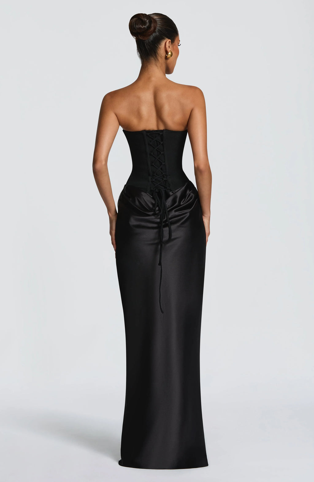 Women's Strapless Corset Satin Draped Maxi Dress