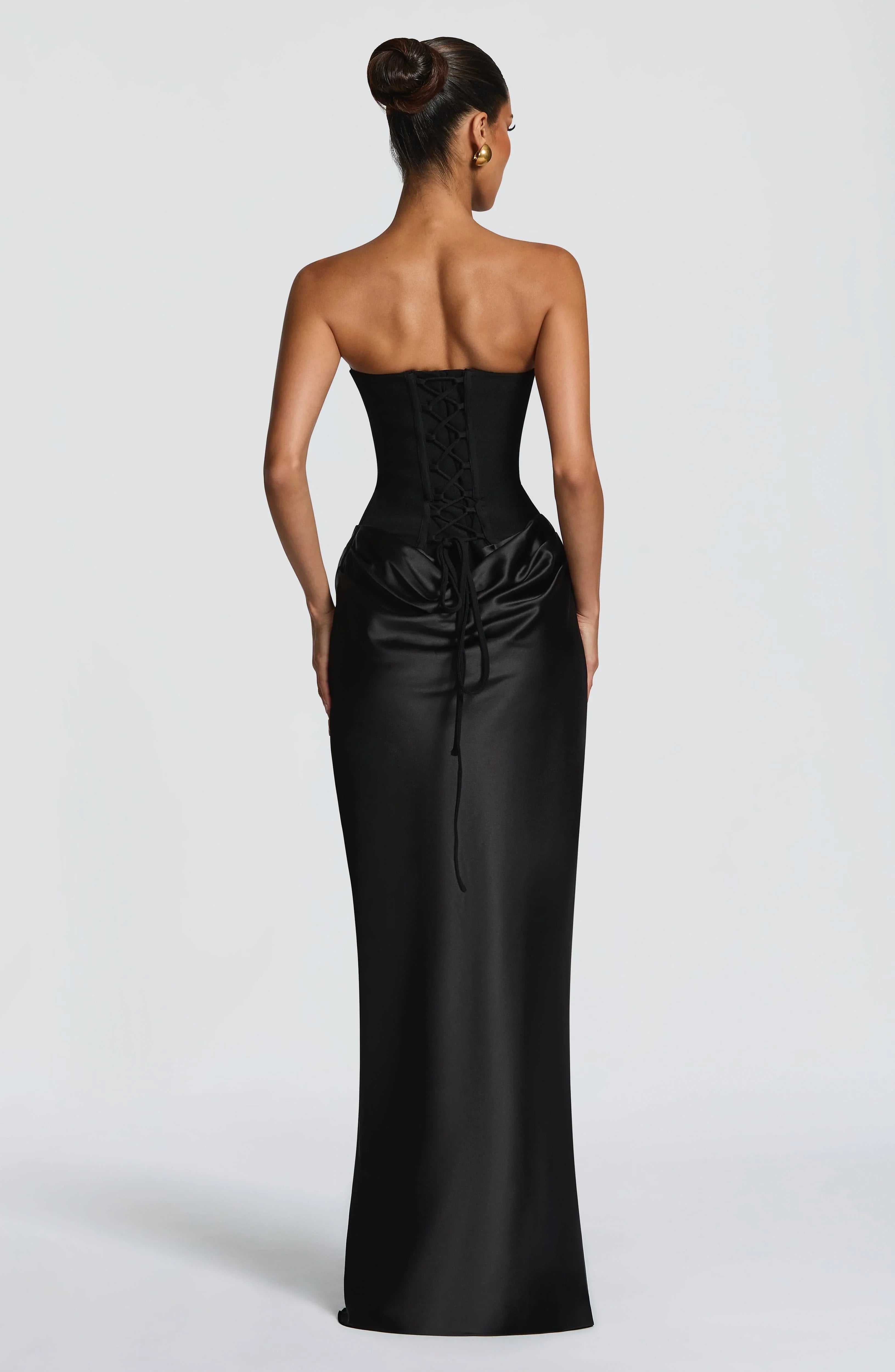 Women's Strapless Corset Satin Draped Maxi Dress