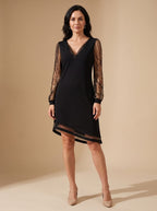 Robe courte noire pour femme | Robe de fête à manches à sequins