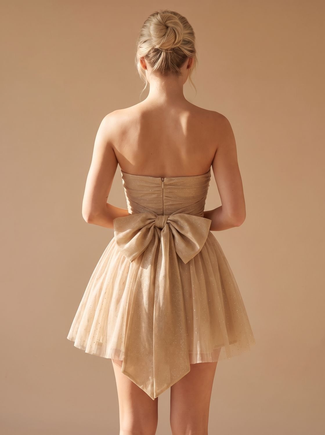 Robe courte plissée sans bretelles pour femme | Robe de fête scintillante