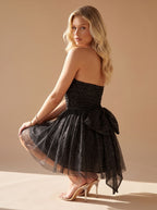 Robe courte plissée sans bretelles pour femme | Robe de fête scintillante