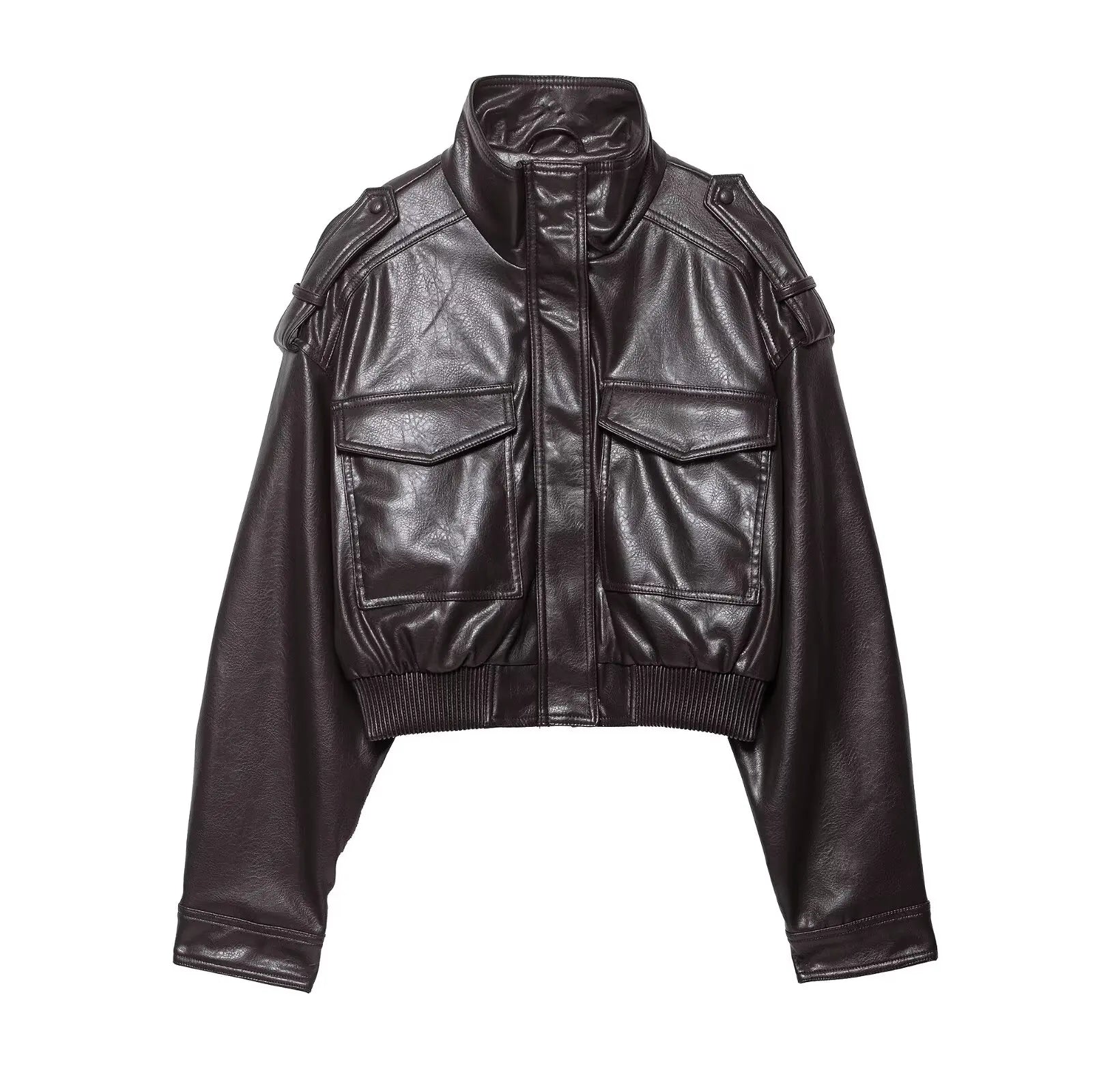 Women's Cropped Faux Leather Utility Jacket