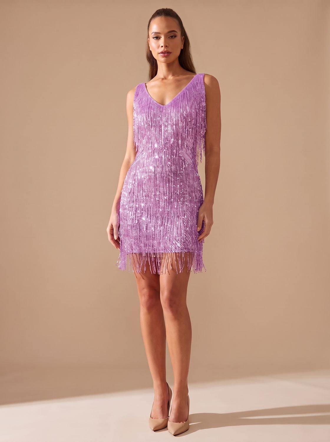 Women's Sequin Fringe Mini Dress | A-Line Party Dress