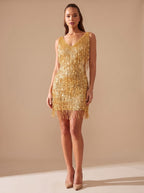Women's Sequin Fringe Mini Dress | A-Line Party Dress