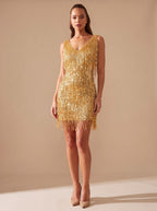 Women's Sequin Fringe Mini Dress | A-Line Party Dress