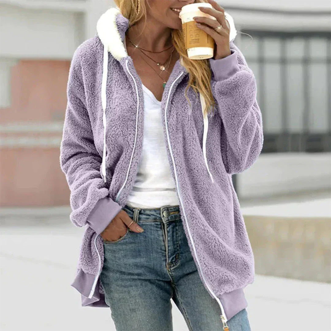 Veste à capuche en polaire pelucheuse zippée pour femme