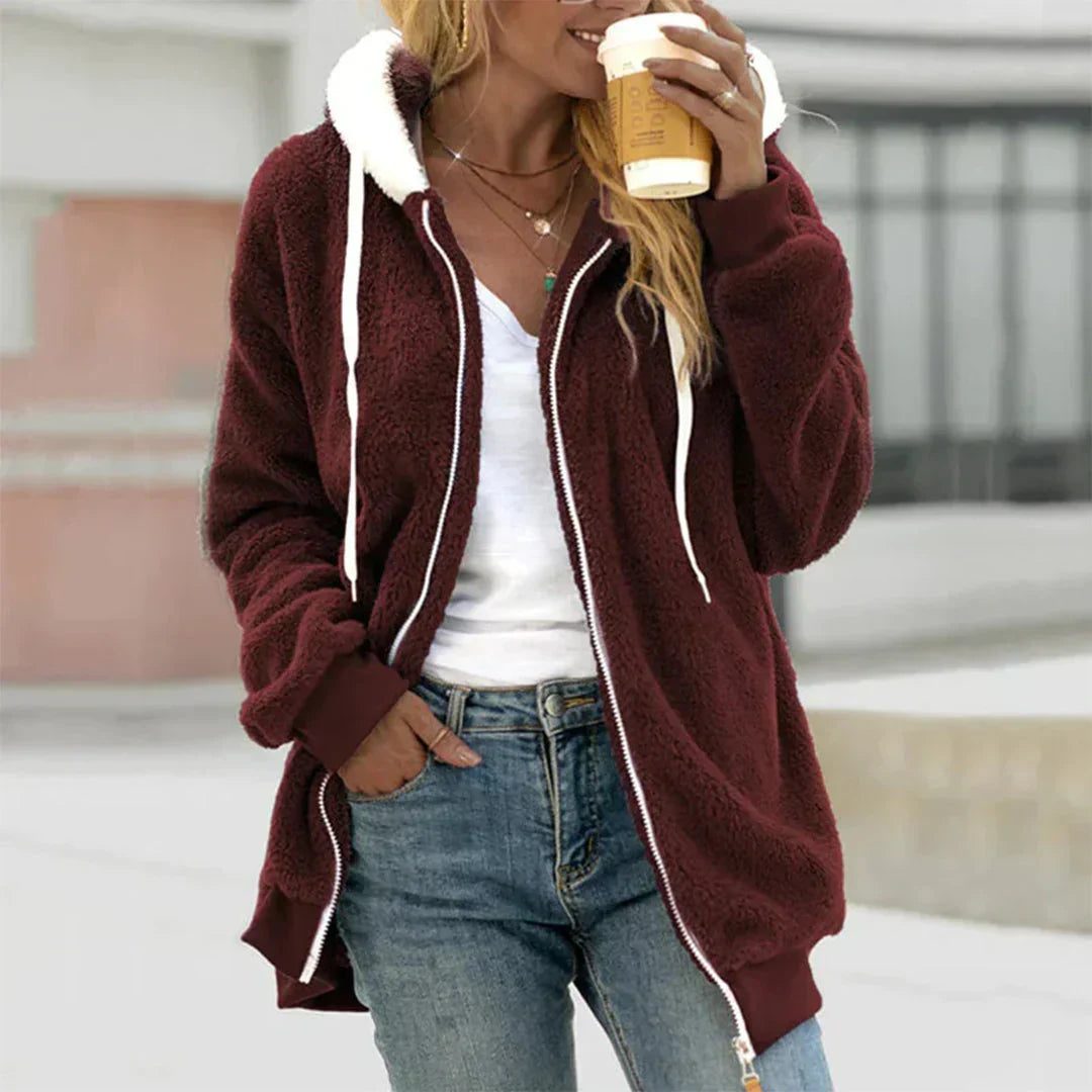 Veste à capuche en polaire pelucheuse zippée pour femme