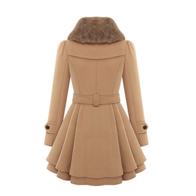 Women's Tiered Trench Coat with Faux Fur Collar
