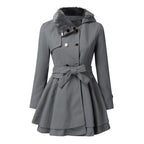 Women's Tiered Trench Coat with Faux Fur Collar