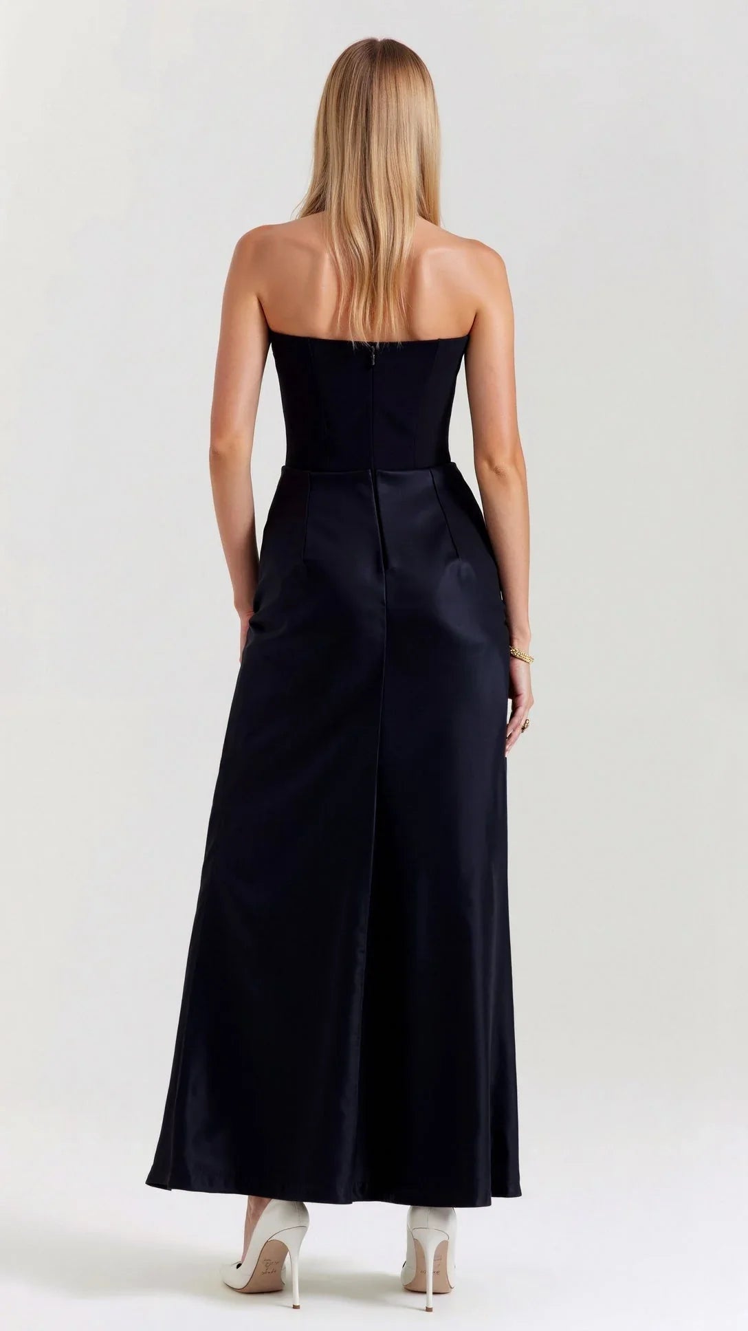 Robe longue drapée sans bretelles pour femme