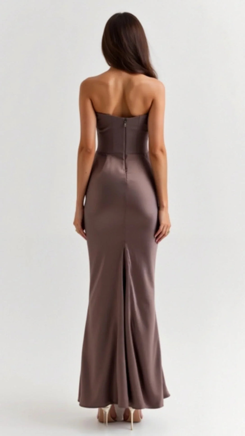 Robe longue drapée sans bretelles pour femme