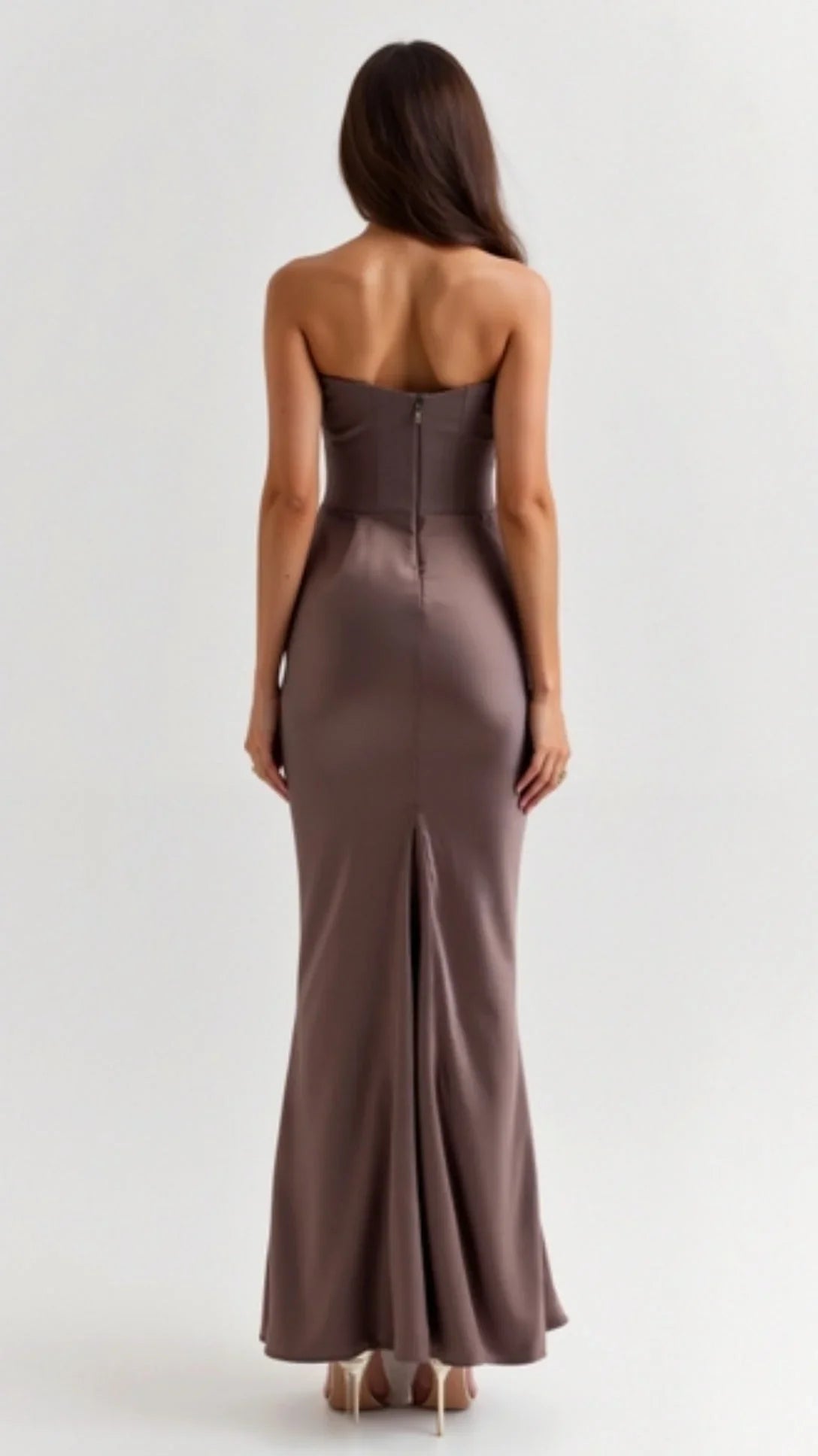 Robe longue drapée sans bretelles pour femme
