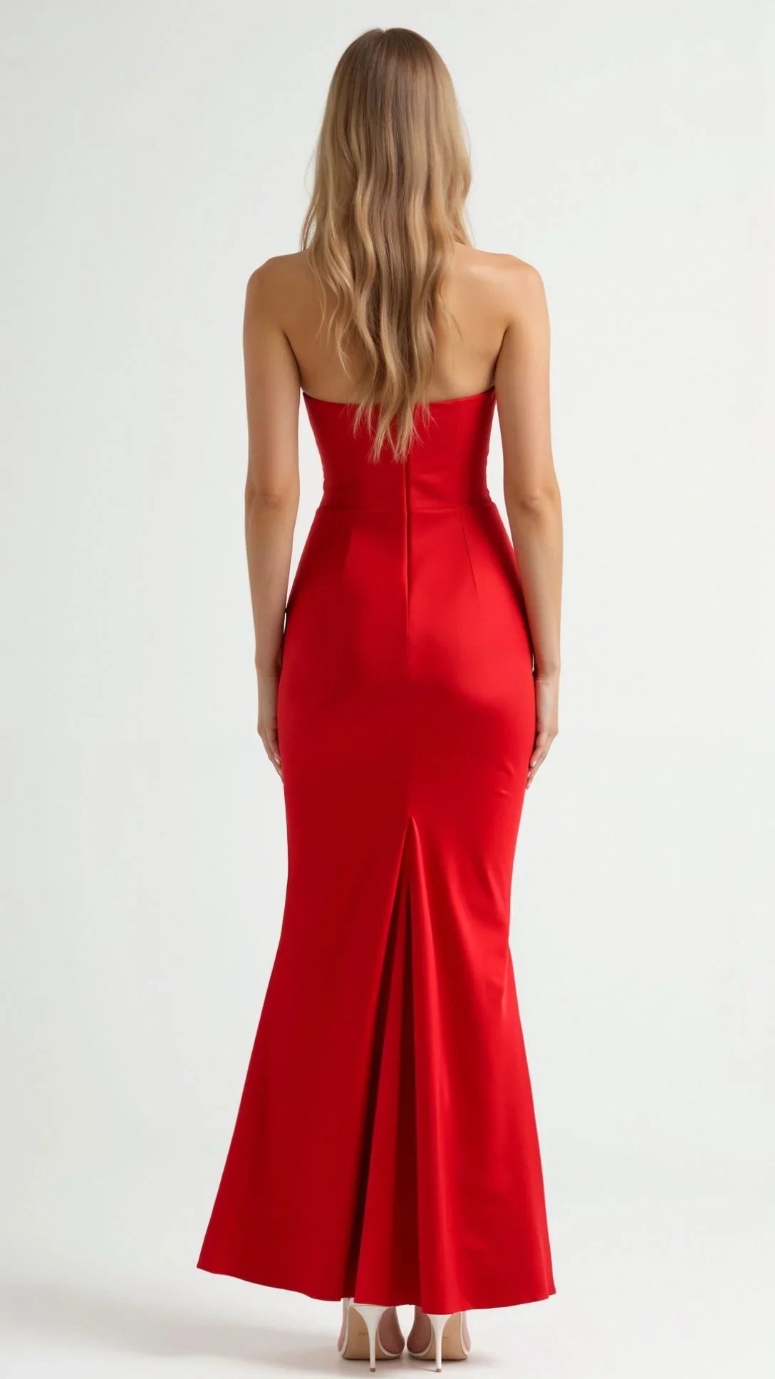 Robe longue drapée sans bretelles pour femme