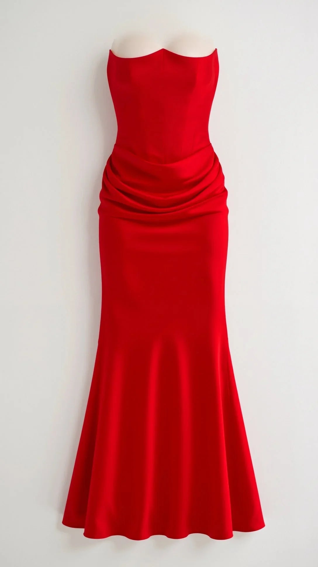 Robe longue drapée sans bretelles pour femme