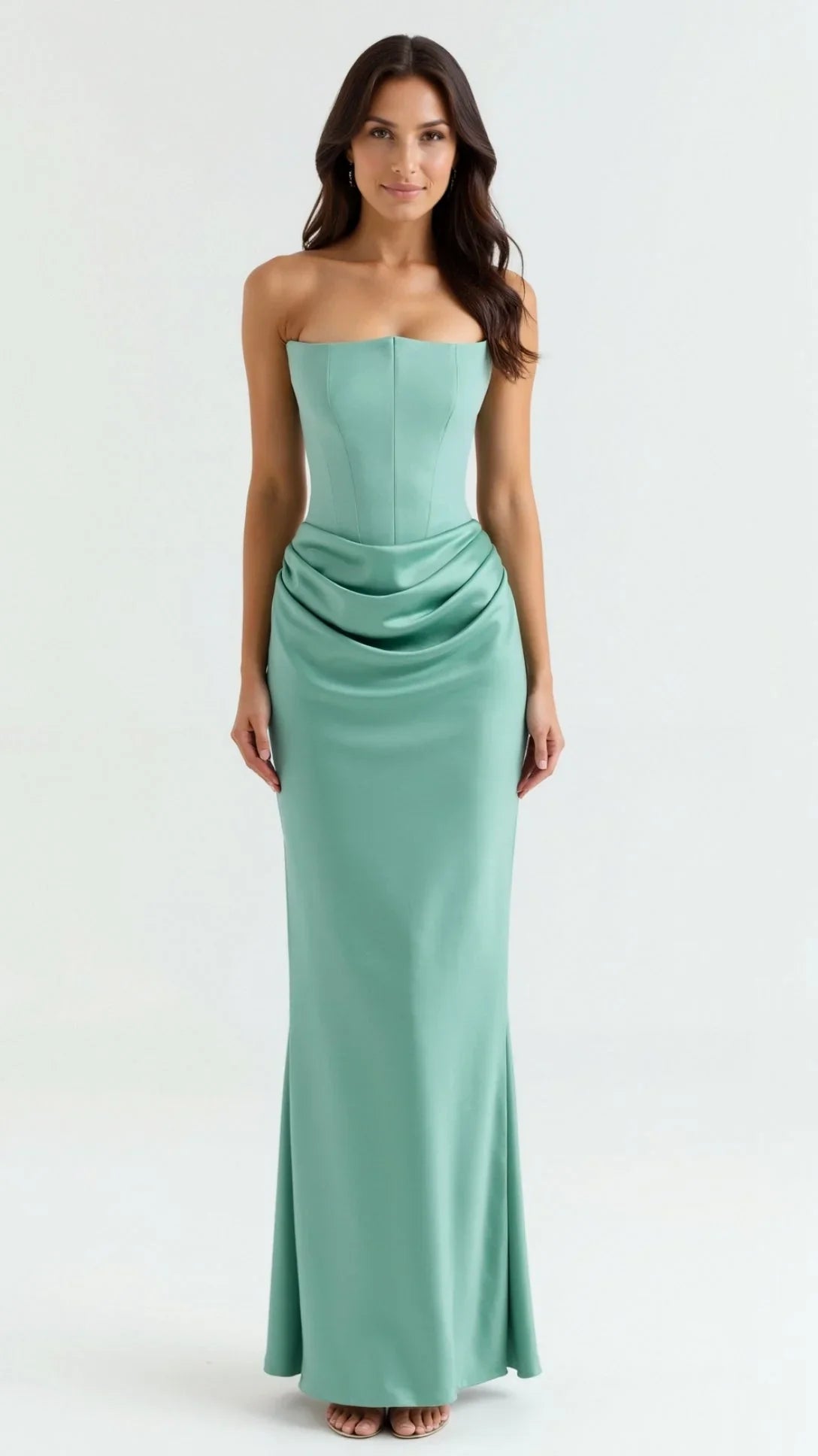 Robe longue drapée sans bretelles pour femme