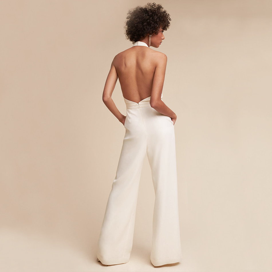Women's Halter Neck Backless Wide Leg Jumpsuit