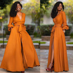 Women's Long Sleeve Maxi Dress | A-Line V-Neck