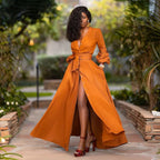 Women's Long Sleeve Maxi Dress | A-Line V-Neck