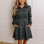 Robe-chemise à manches longues pour femme | Imprimé à carreaux