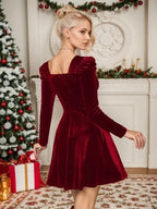 Robe de soirée de Noël pour femme | Robe en velours à manches longues