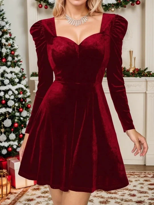 Robe de soirée de Noël pour femme | Robe en velours à manches longues