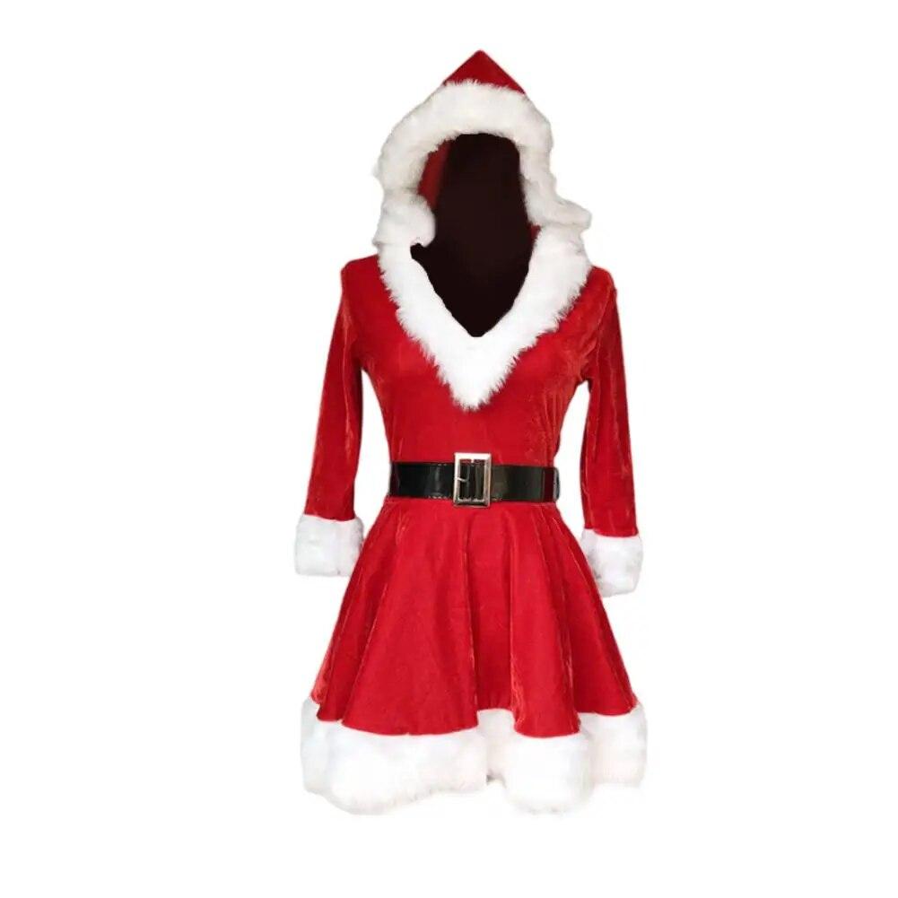 Robe de fête de Noël pour femme avec capuche et bordure en fausse fourrure