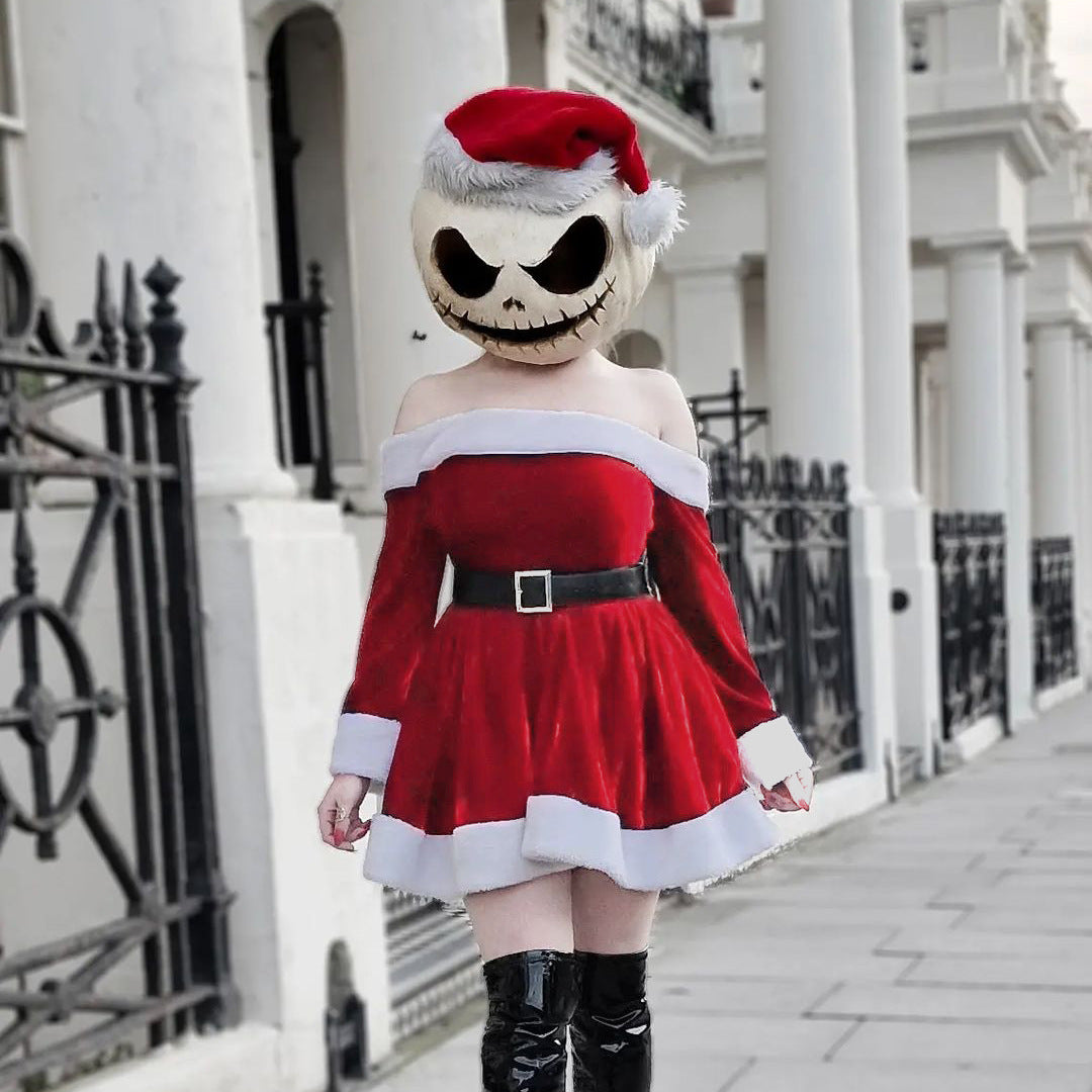 Robe de fête de Noël pour femme | Courte en velours, épaules dénudées