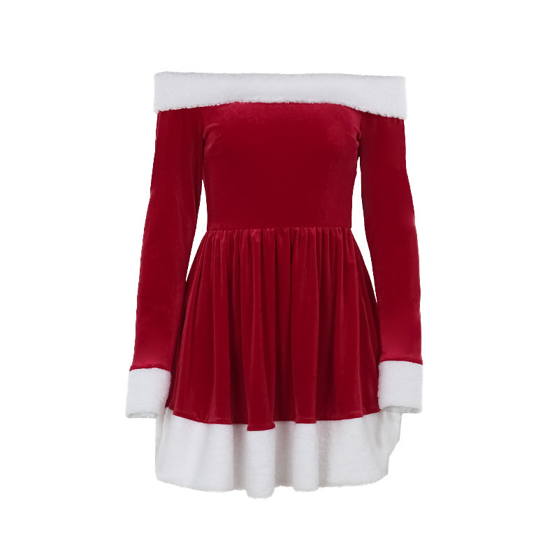 Robe de fête de Noël pour femme | Courte en velours, épaules dénudées