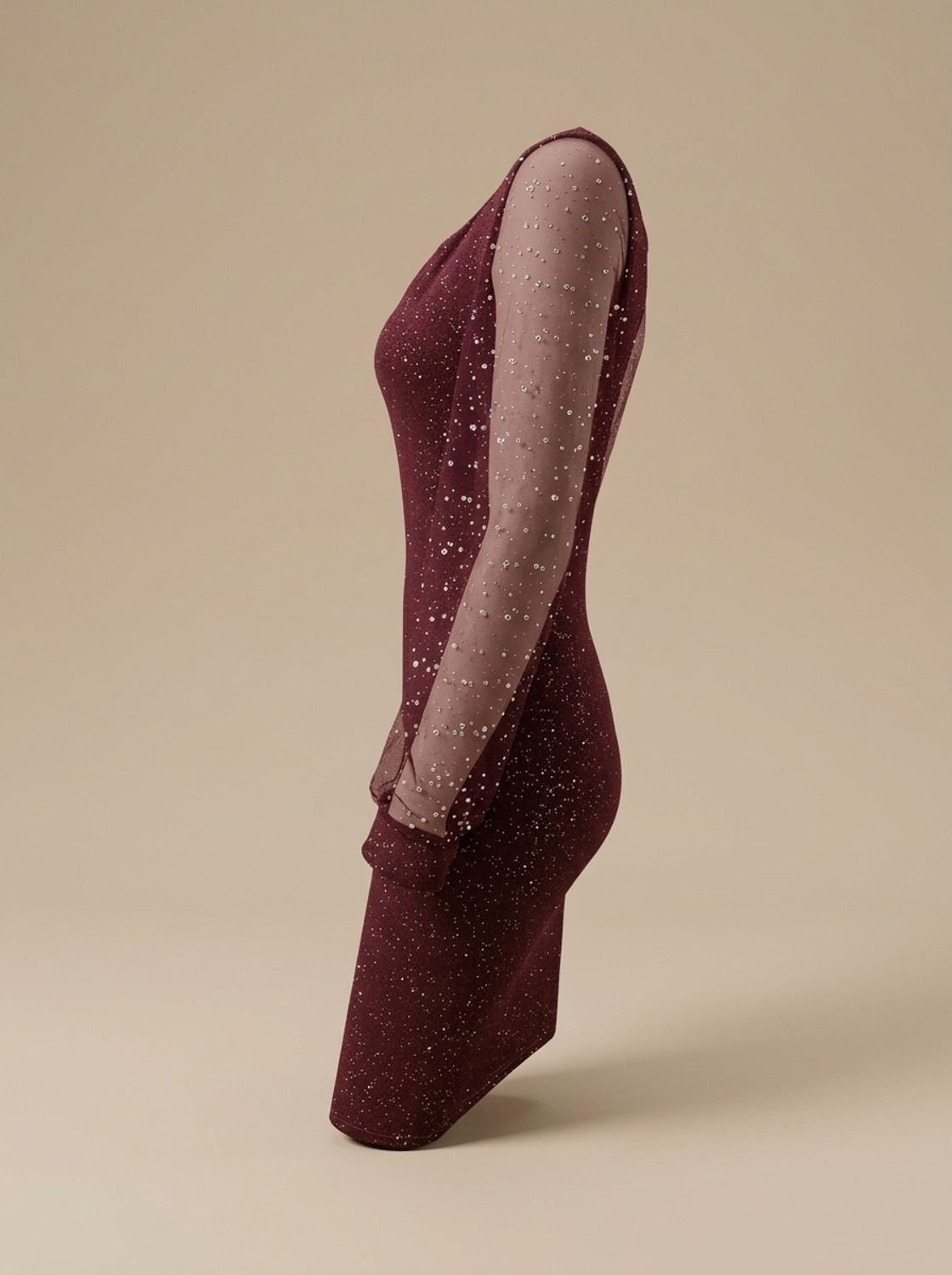 Robe moulante à paillettes pour femme avec manches transparentes