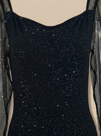 Robe moulante à paillettes pour femme avec manches transparentes