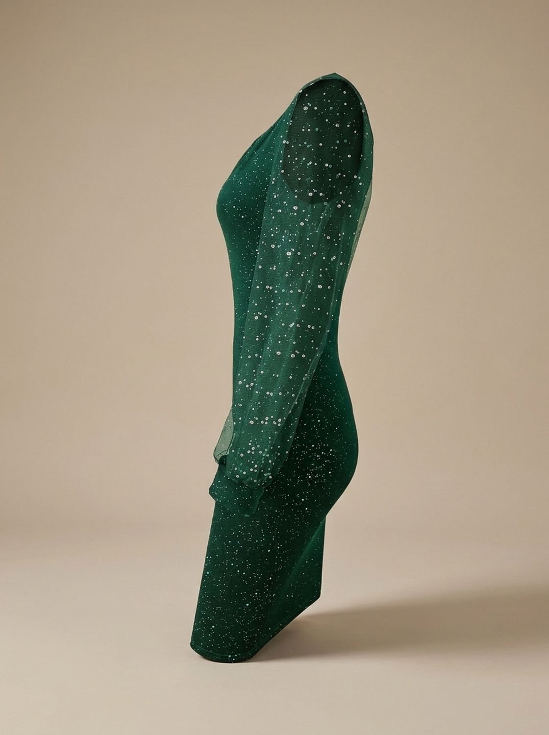 Robe moulante à paillettes pour femme avec manches transparentes