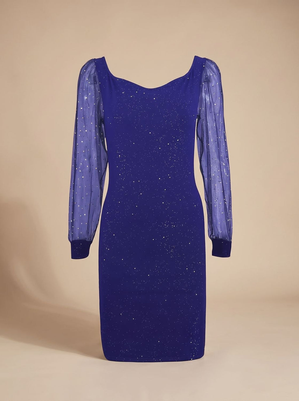 Robe moulante à paillettes pour femme avec manches transparentes