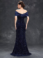 Women's Sequin Maxi Dress | Off-Shoulder Christmas Party Gown